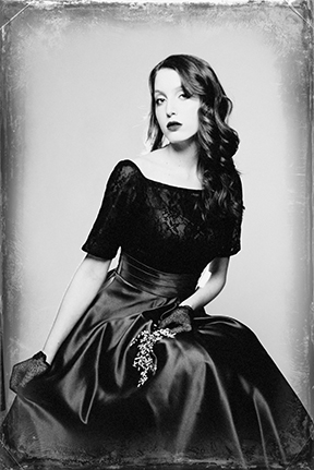 Vintage portrait of woman in gown black and white